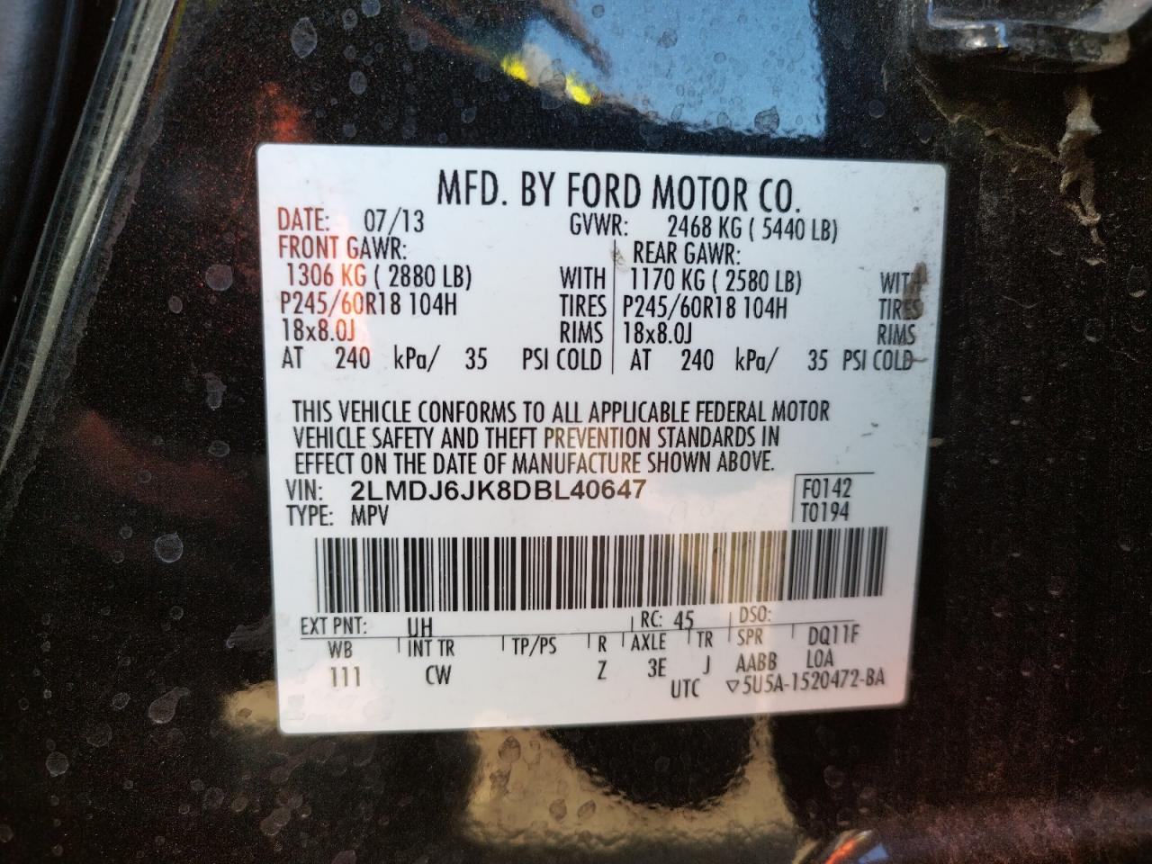 Photo 10 from auction – 2013 LINCOLN MKX with VIN 2LMDJ6JK8DBL40647