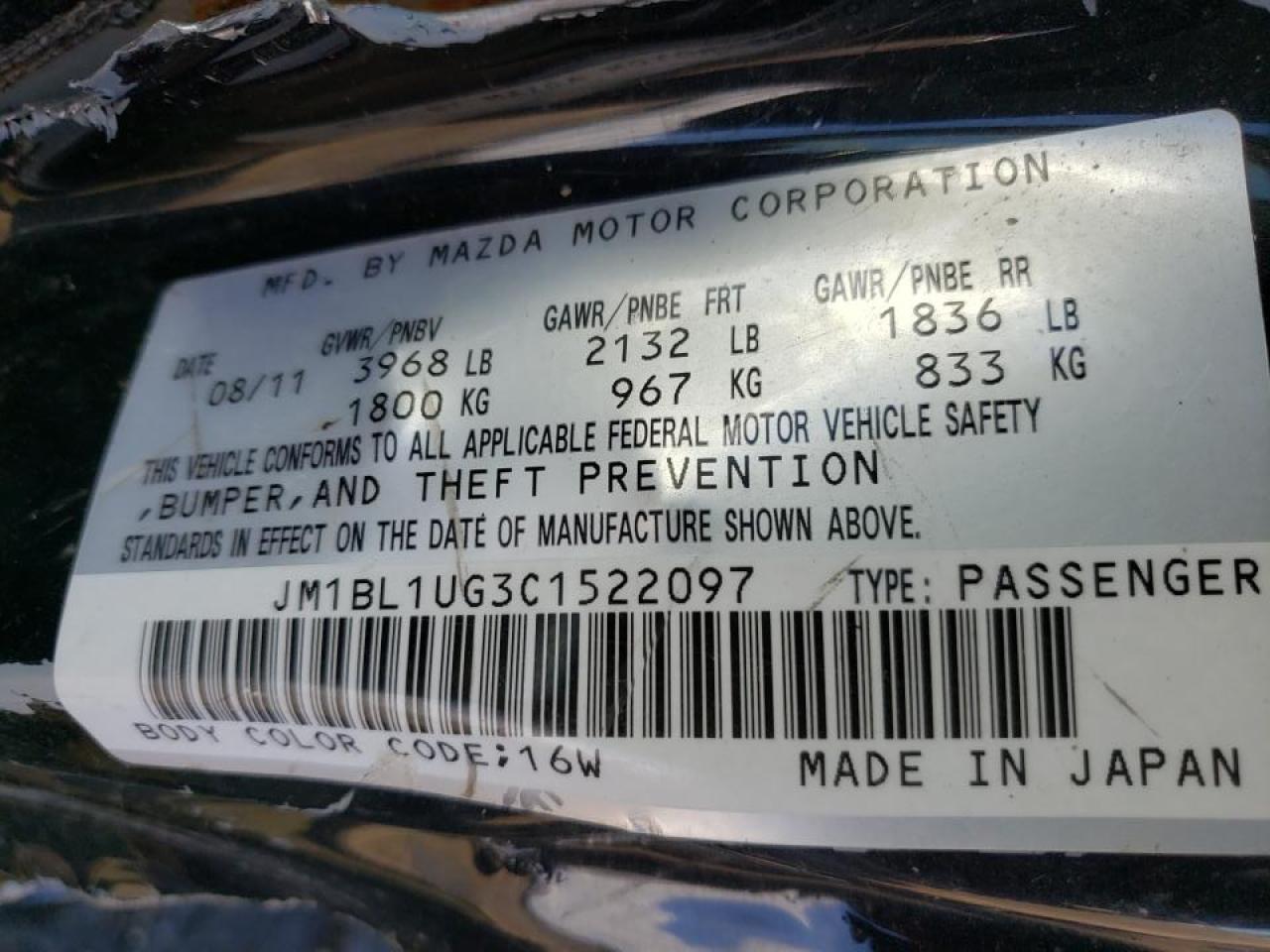 Photo 10 from auction – 2012 MAZDA 3 I with VIN JM1BL1UG3C1522097
