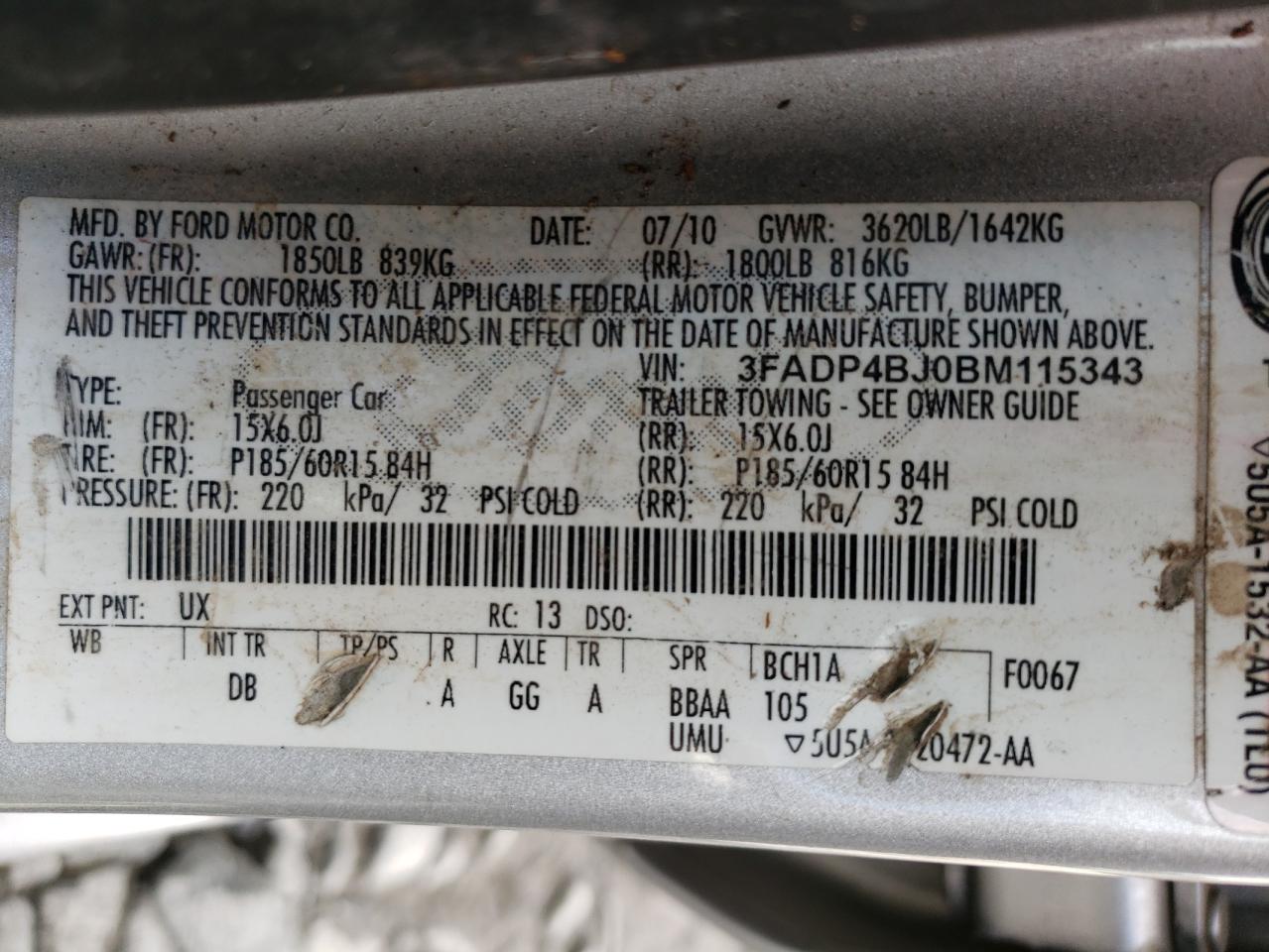 Photo 10 from auction – 2011 FORD FIESTA SE with VIN 3FADP4BJ0BM115343