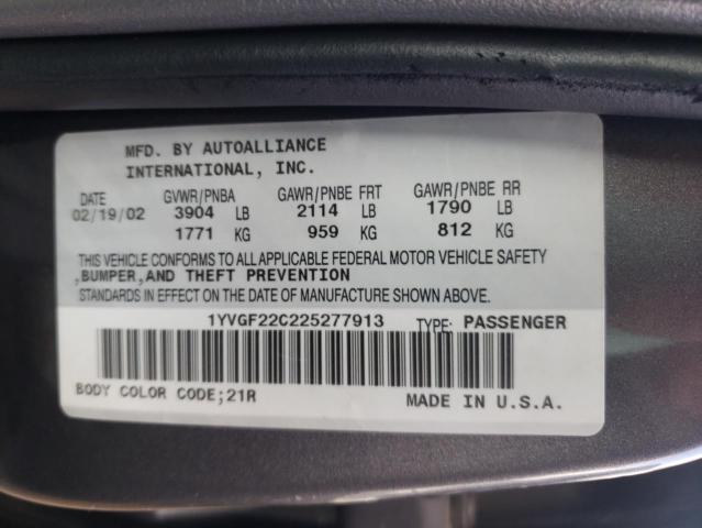 Photo 10 from auction – 2002 MAZDA 626 with VIN 1YVGF22C225277913