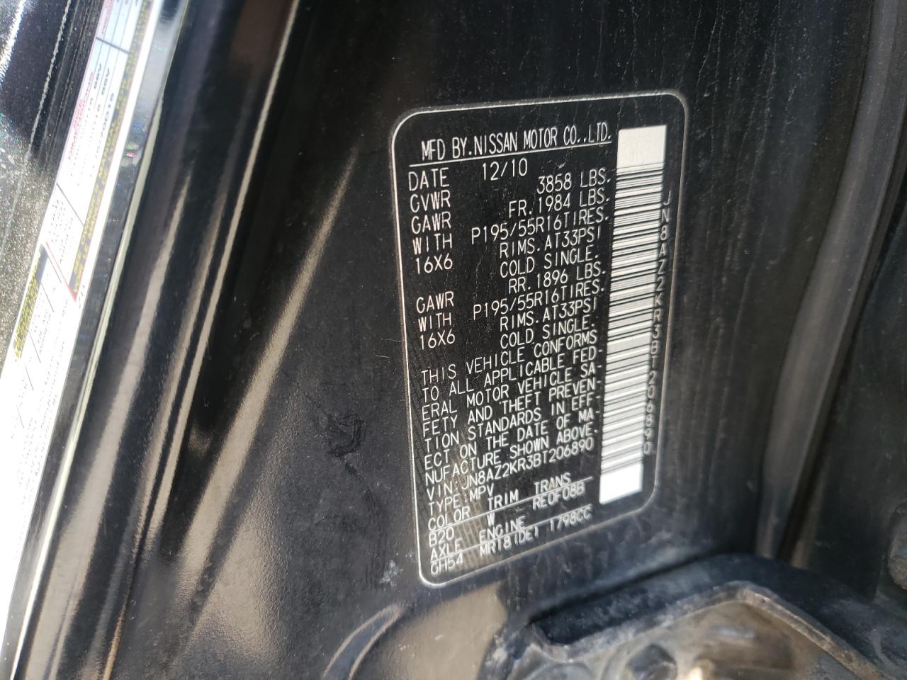Photo 10 from auction – 2011 NISSAN CUBE BASE with VIN JN8AZ2KR3BT206890