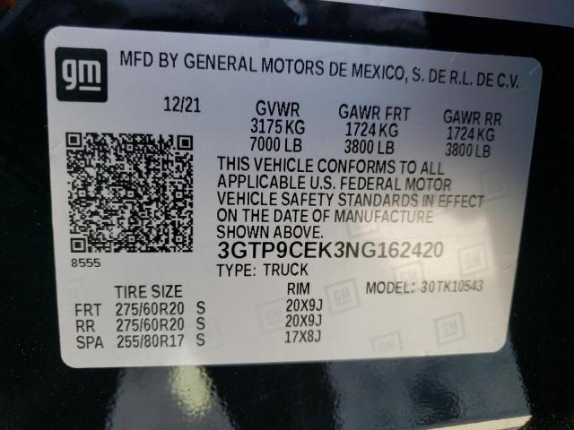 Photo 10 from auction – 2022 GMC SIERRA LIM with VIN 3GTP9CEK3NG162420