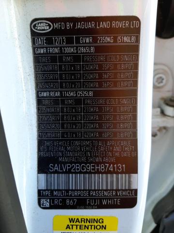 Photo 10 from auction – 2014 LAND ROVER RANGE ROVE with VIN SALVP2BG9EH874131