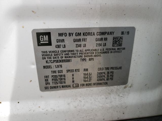 Photo 10 from auction – 2019 CHEVROLET TRAX 1LT with VIN KL7CJPSB3KB950861