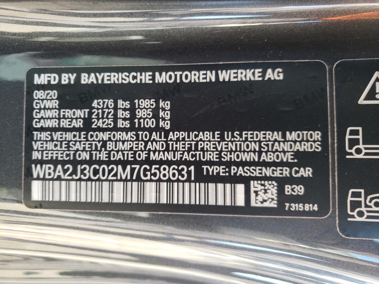 Photo 10 from auction – 2021 BMW 230XI with VIN WBA2J3C02M7G58631