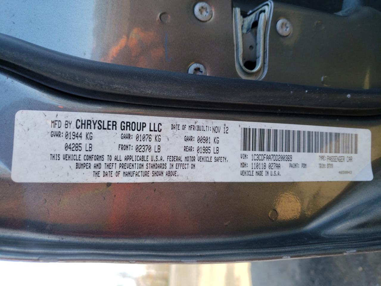 Photo 10 from auction – 2013 DODGE DART SE with VIN 1C3CDFAA7DD200369
