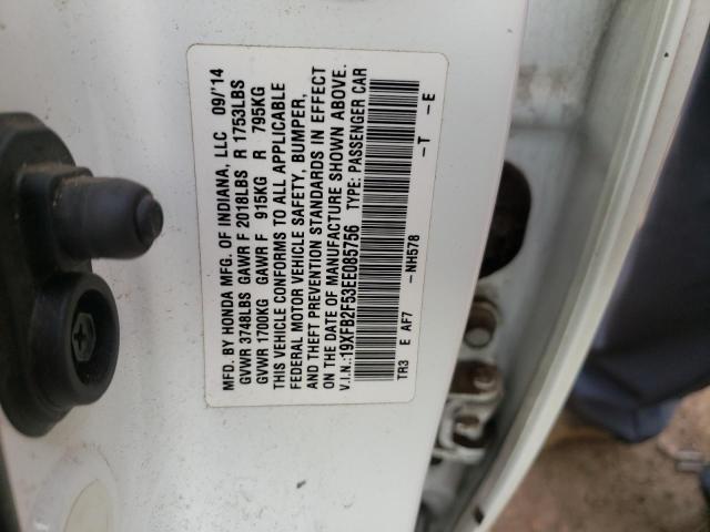 Photo 10 from auction – 2014 HONDA CIVIC LX with VIN 19XFB2F53EE085756