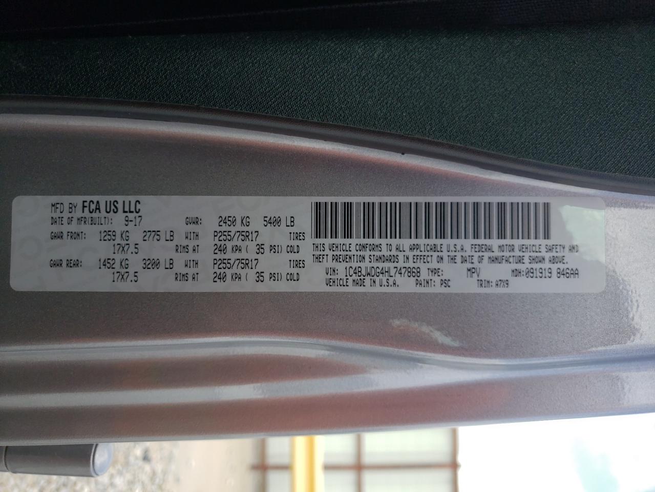 Photo 10 from auction – 2017 JEEP WRANGLER U with VIN 1C4BJWDG4HL747868