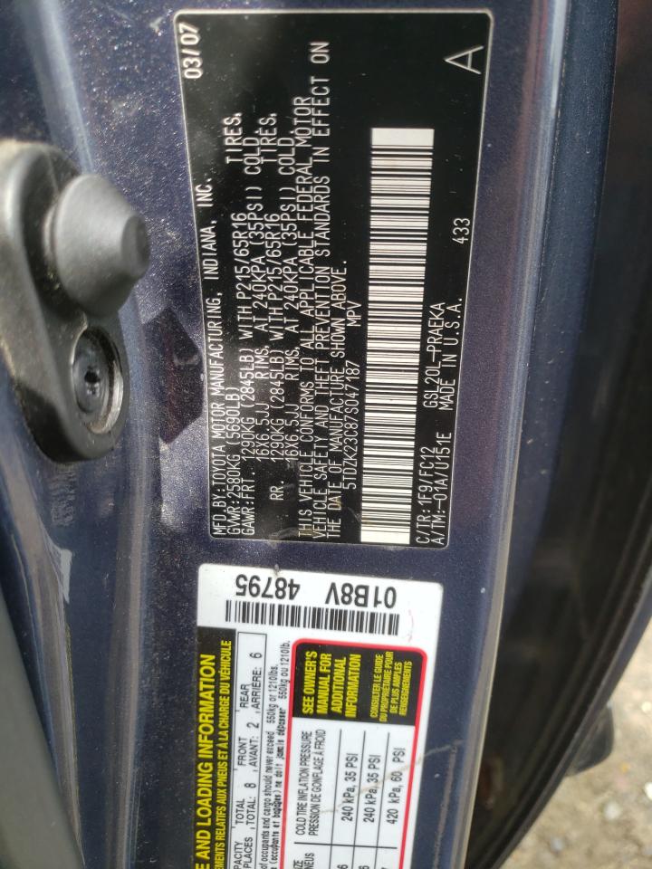Photo 10 from auction – 2007 TOYOTA SIENNA CE with VIN 5TDZK23C87S047187