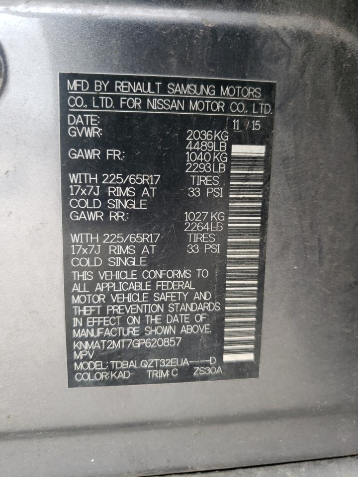 Photo 10 from auction – 2016 NISSAN ROGUE S with VIN KNMAT2MT7GP620857