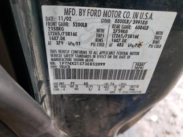 Photo 10 from auction – 2003 FORD F250 SUPER with VIN 1FTNX21S73EB52099