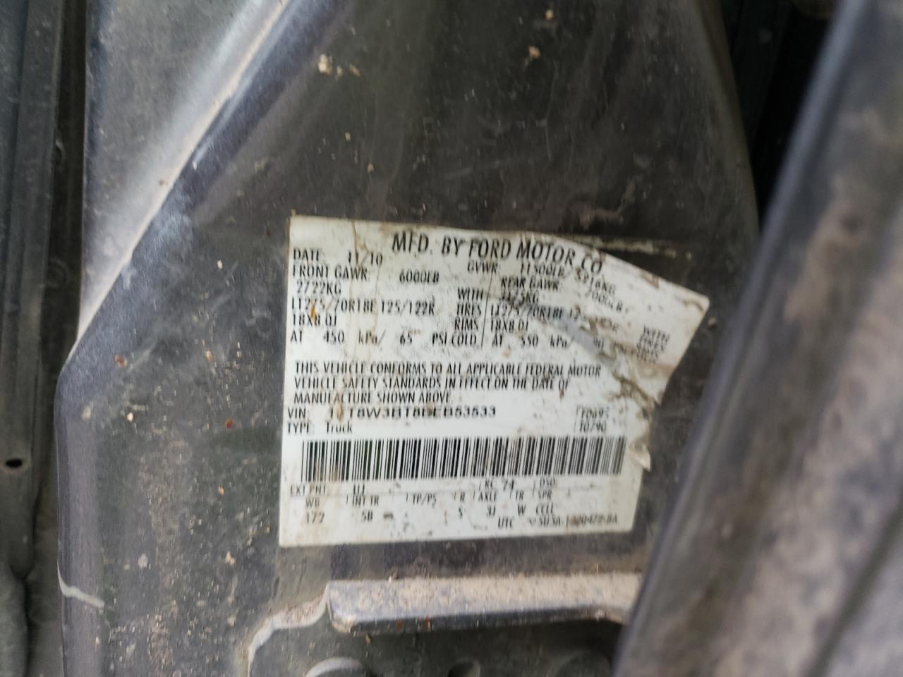 Photo 10 from auction – 2011 FORD F350 SUPER with VIN 1FT8W3BT8BEB53533