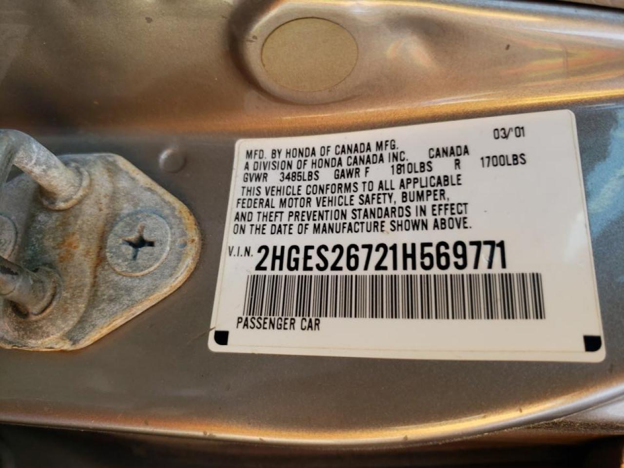 Photo 10 from auction – 2001 HONDA CIVIC EX with VIN 2HGES26721H569771