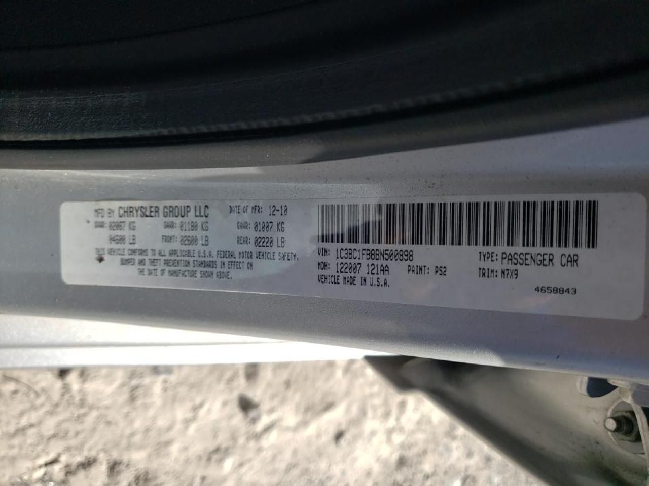 Photo 10 from auction – 2011 CHRYSLER 200 TOURIN with VIN 1C3BC1FB8BN500898