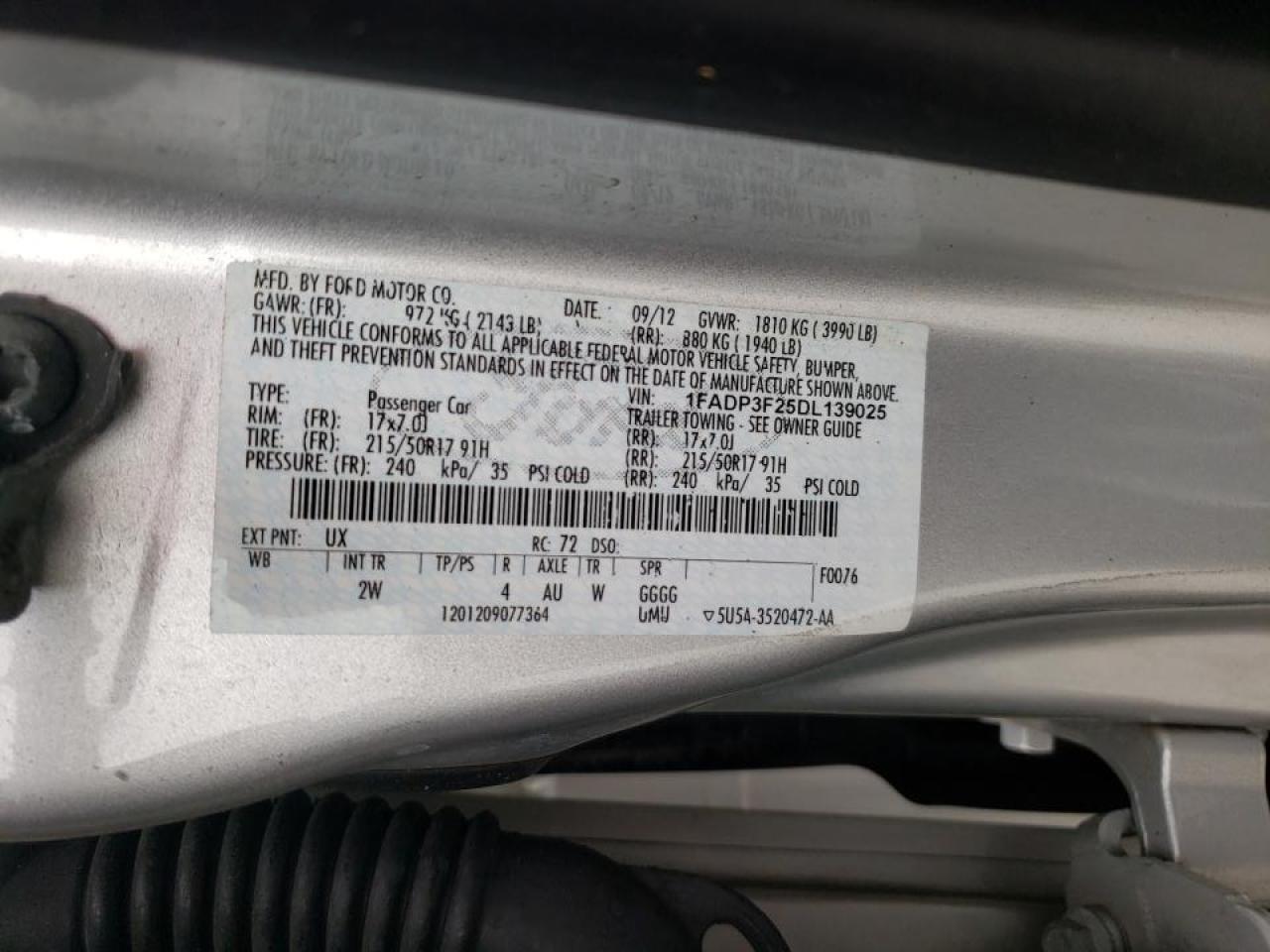 Photo 10 from auction – 2013 FORD FOCUS SE with VIN 1FADP3F25DL139025