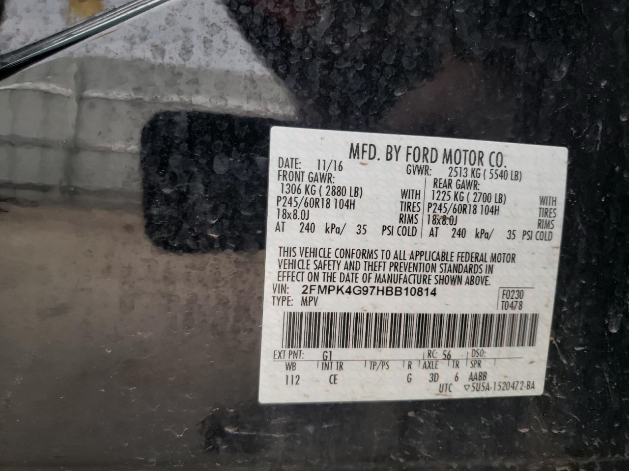 Photo 10 from auction – 2017 FORD EDGE SE with VIN 2FMPK4G97HBB10814