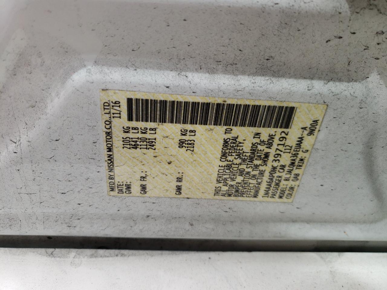 Photo 10 from auction – 2017 NISSAN MAXIMA 3.5 with VIN 1N4AA6AP0HC397192