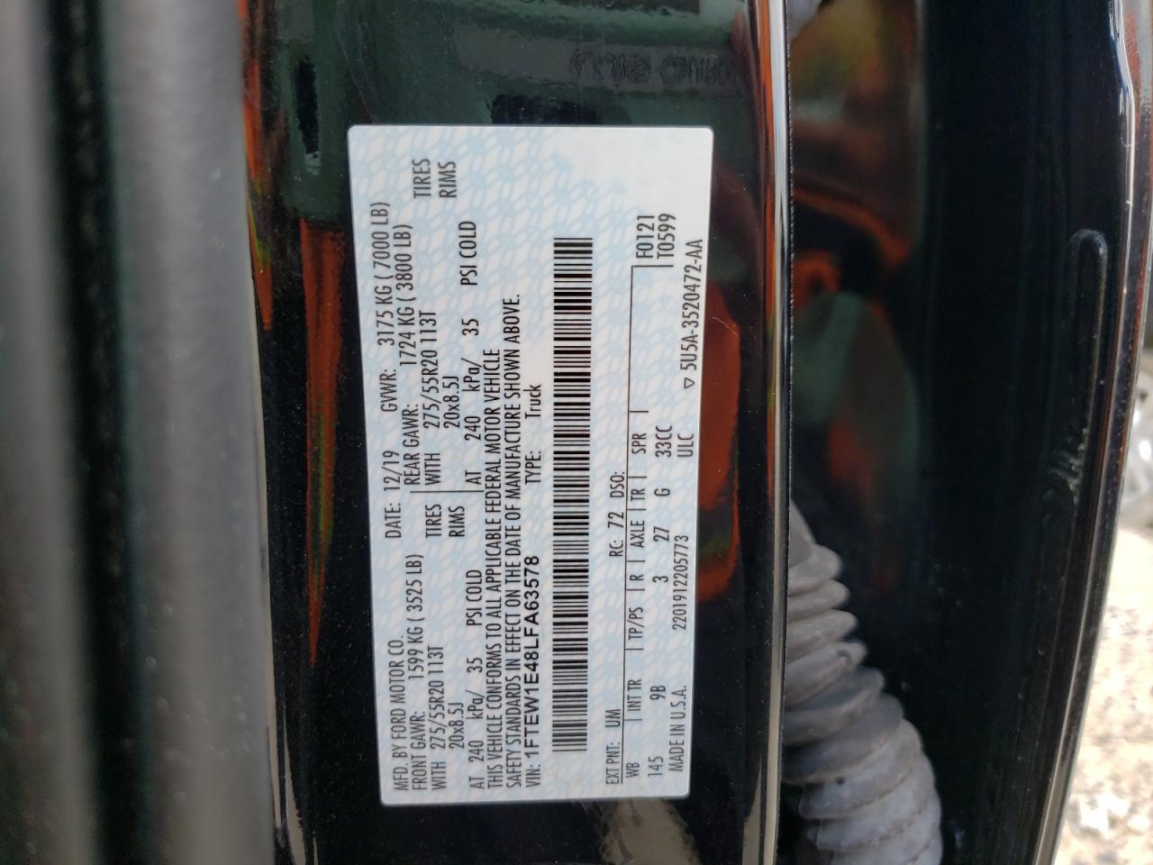 Photo 10 from auction – 2020 FORD F150 SUPER with VIN 1FTEW1E48LFA63578