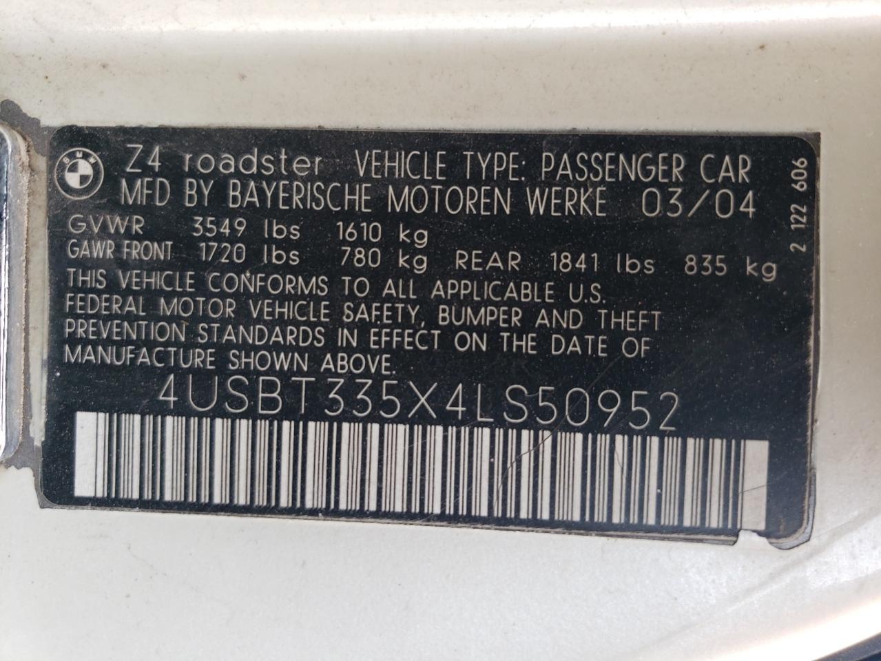 Photo 10 from auction – 2004 BMW Z4 2.5 with VIN 4USBT335X4LS50952