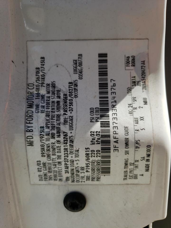 Photo 10 from auction – 2003 FORD FOCUS ZX5 with VIN 3FAFP37333R143767