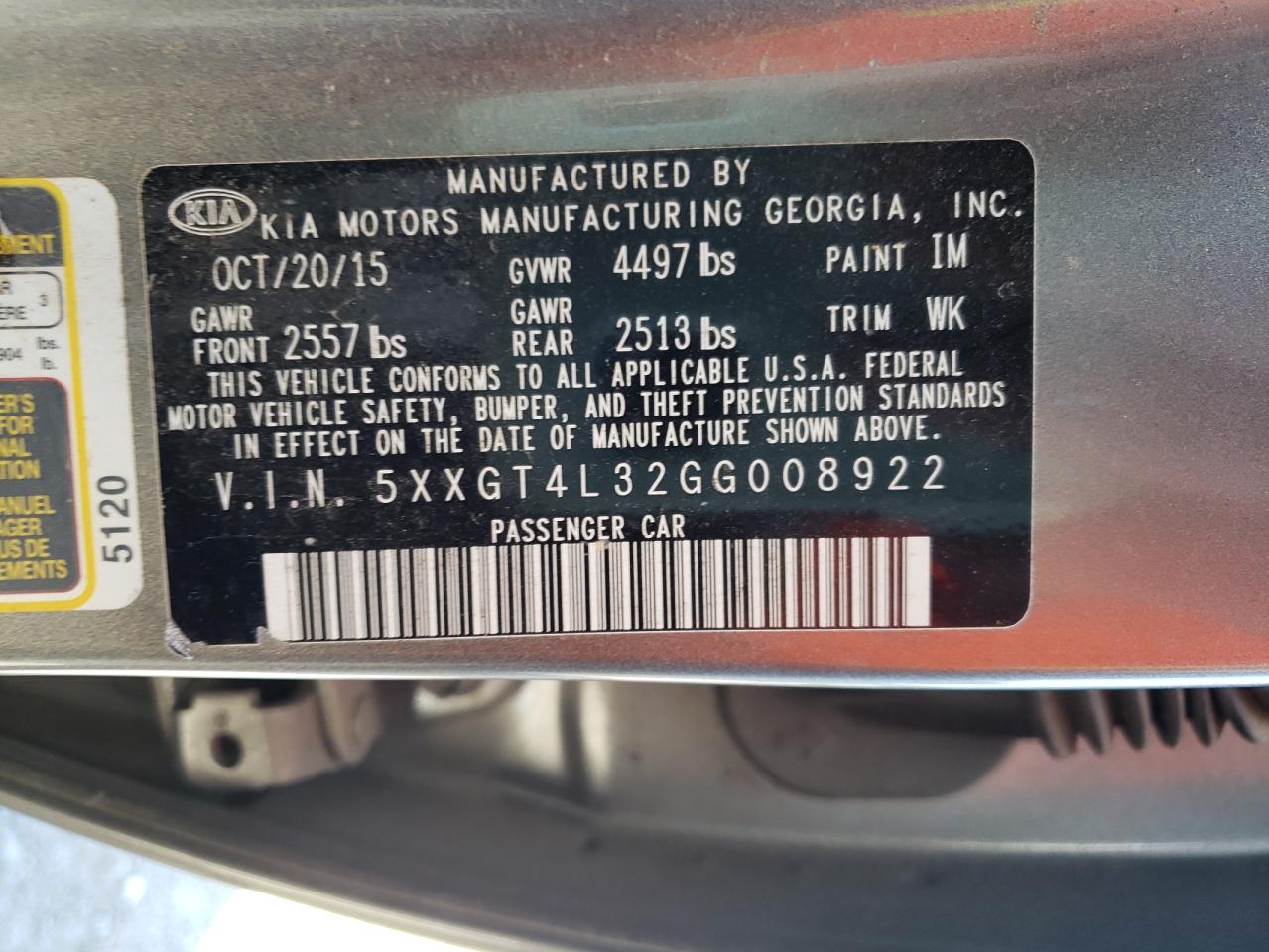 Photo 10 from auction – 2016 KIA OPTIMA LX with VIN 5XXGT4L32GG008922