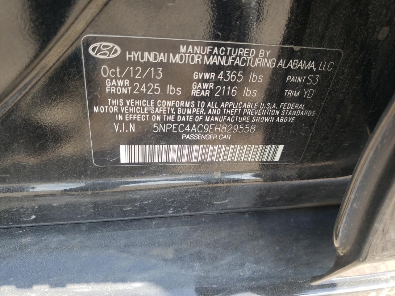 Photo 10 from auction – 2014 HYUNDAI SONATA SE with VIN 5NPEC4AC9EH829558