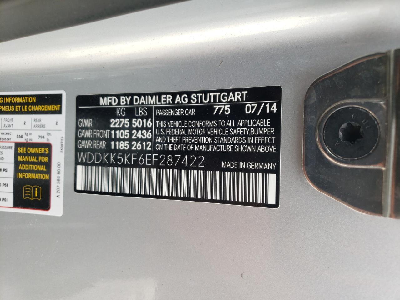 Photo 10 from auction – 2014 MERCEDES-BENZ E 350 with VIN WDDKK5KF6EF287422