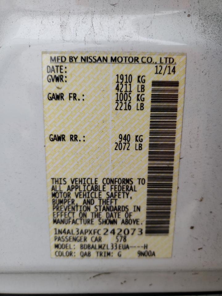 Photo 10 from auction – 2015 NISSAN ALTIMA 2.5 with VIN 1N4AL3APXFC242073