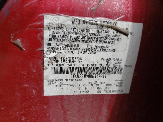 FORD TAURUS LIM 2011 con VIN 1FAHP2JW8BG158311 - Foto de la subasta