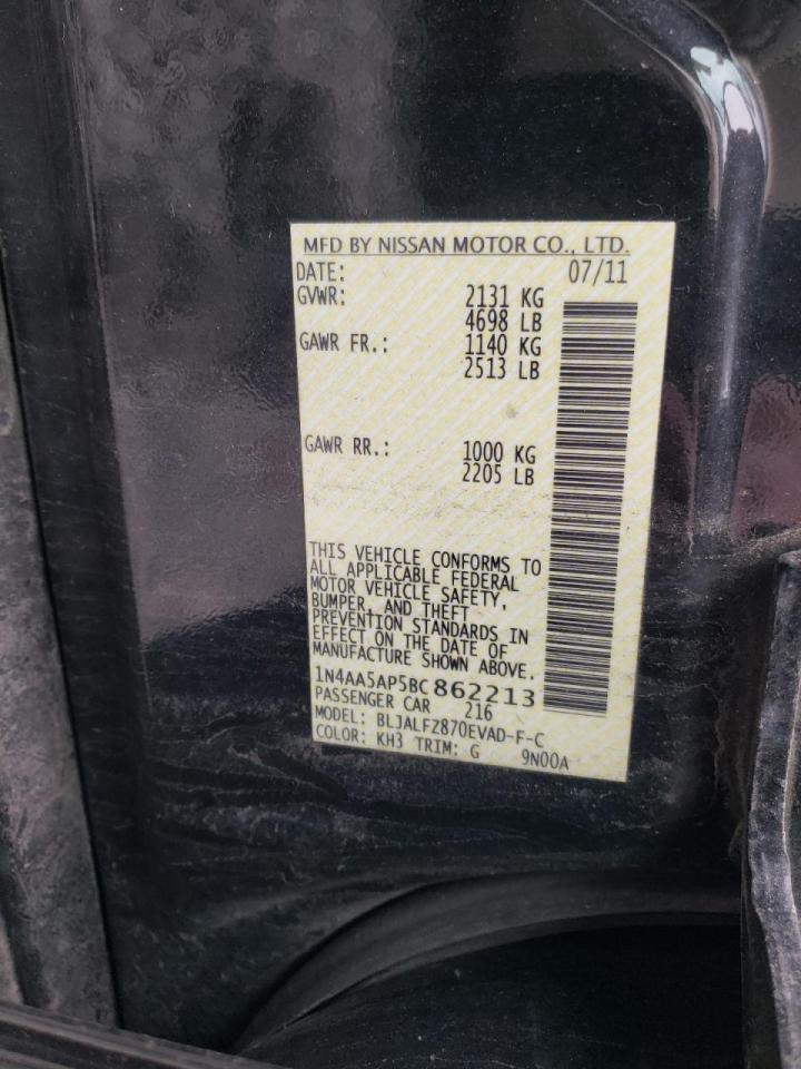 Photo 10 from auction – 2011 NISSAN MAXIMA S with VIN 1N4AA5AP5BC862213