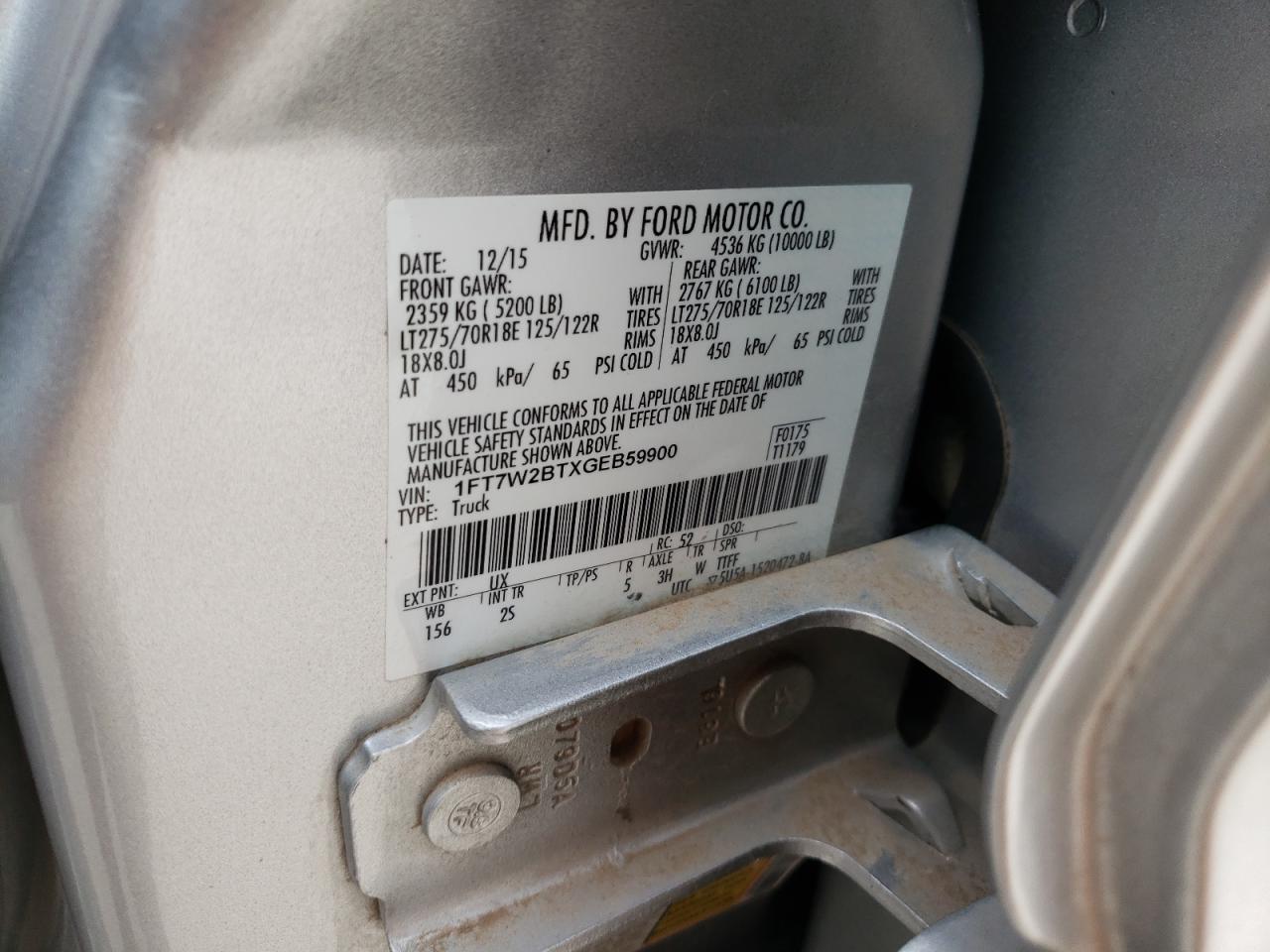 Photo 10 from auction – 2016 FORD F250 SUPER with VIN 1FT7W2BTXGEB59900