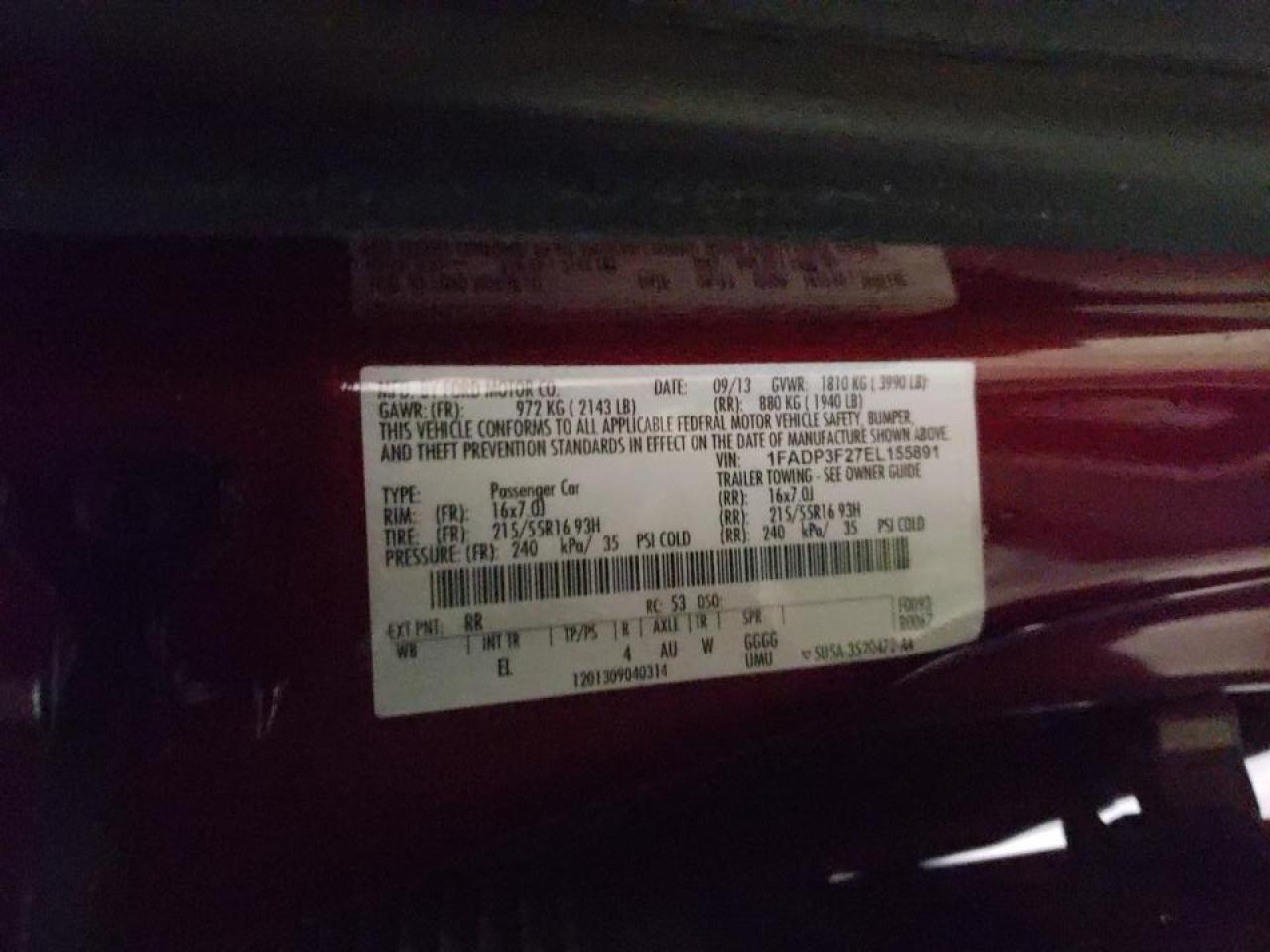 Photo 10 from auction – 2014 FORD FOCUS SE with VIN 1FADP3F27EL155891