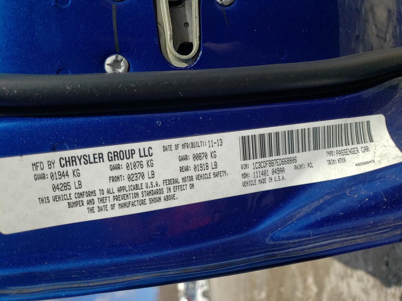 Photo 10 from auction – 2014 DODGE DART SXT with VIN 1C3CDFBB7ED668806