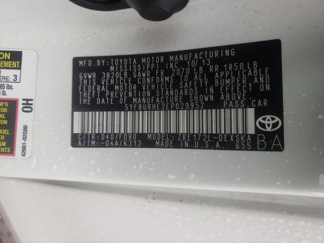 Photo 10 from auction – 2014 TOYOTA COROLLA L with VIN 5YFBURHE2EP029952