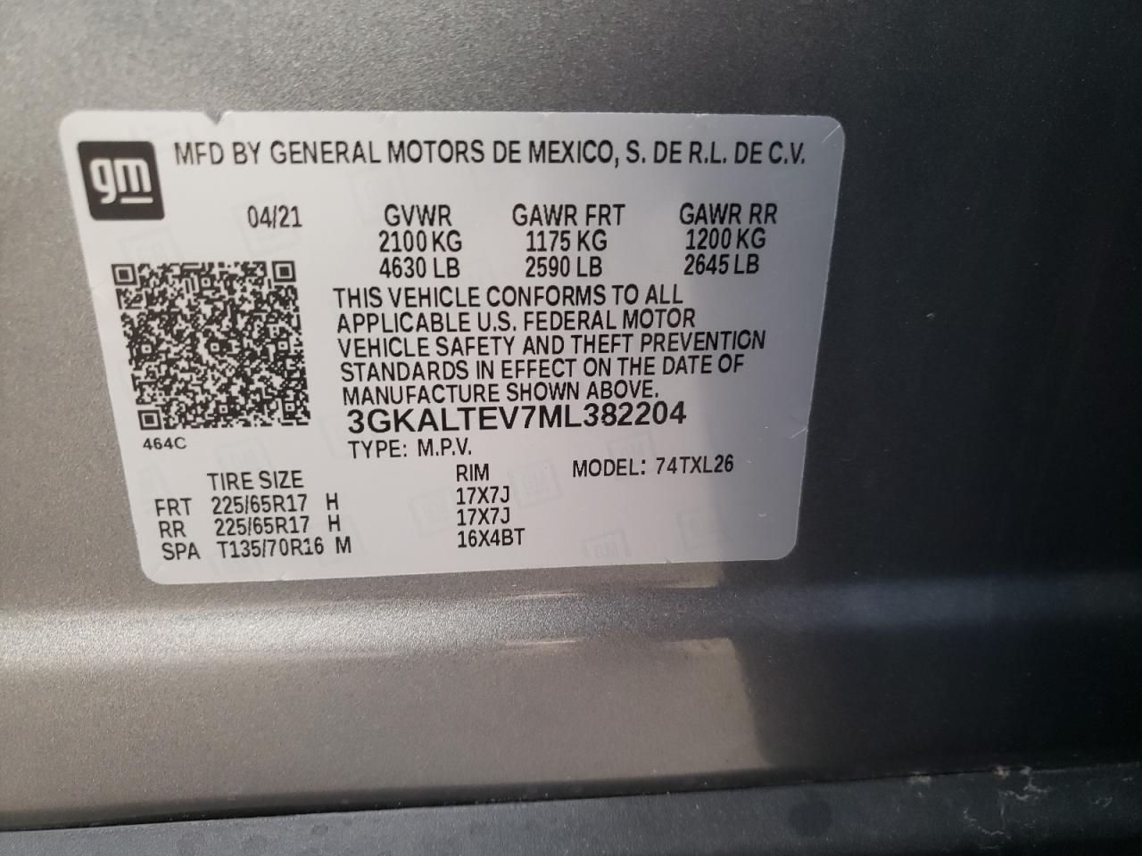 Photo 10 from auction – 2021 GMC TERRAIN SL with VIN 3GKALTEV7ML382204