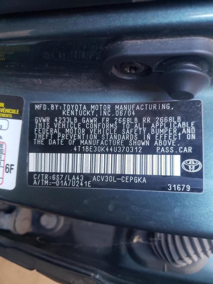Photo 10 from auction – 2004 TOYOTA CAMRY LE with VIN 4T1BE30K44U370312
