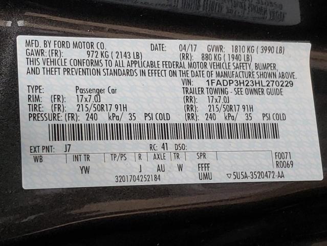 Photo 10 from auction – 2017 FORD FOCUS SEL with VIN 1FADP3H23HL270229