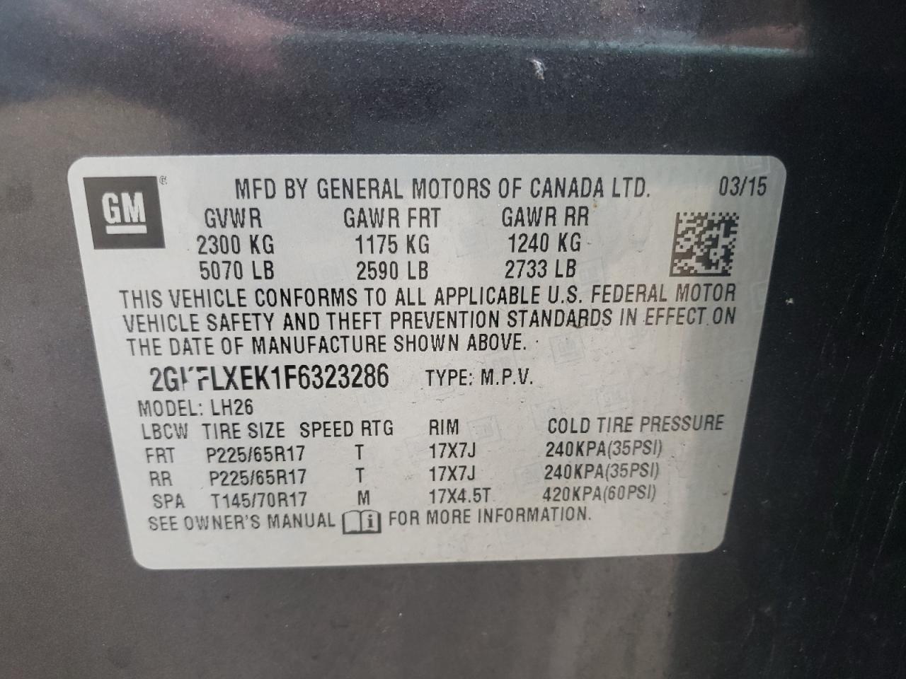 Photo 10 from auction – 2015 GMC TERRAIN SL with VIN 2GKFLXEK1F6323286