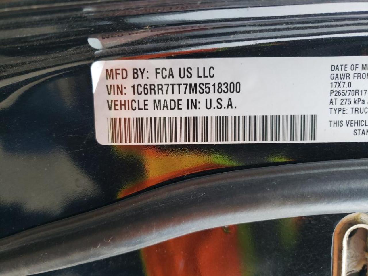 Photo 10 from auction – 2021 RAM 1500 CLASS with VIN 1C6RR7TT7MS518300