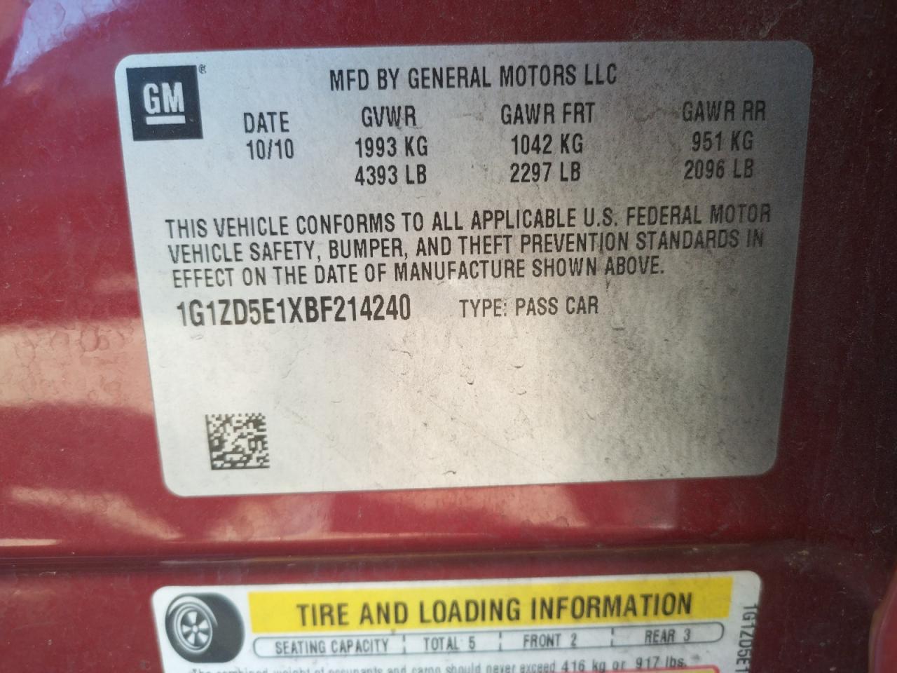 Photo 10 from auction – 2011 CHEVROLET MALIBU 2LT with VIN 1G1ZD5E1XBF214240