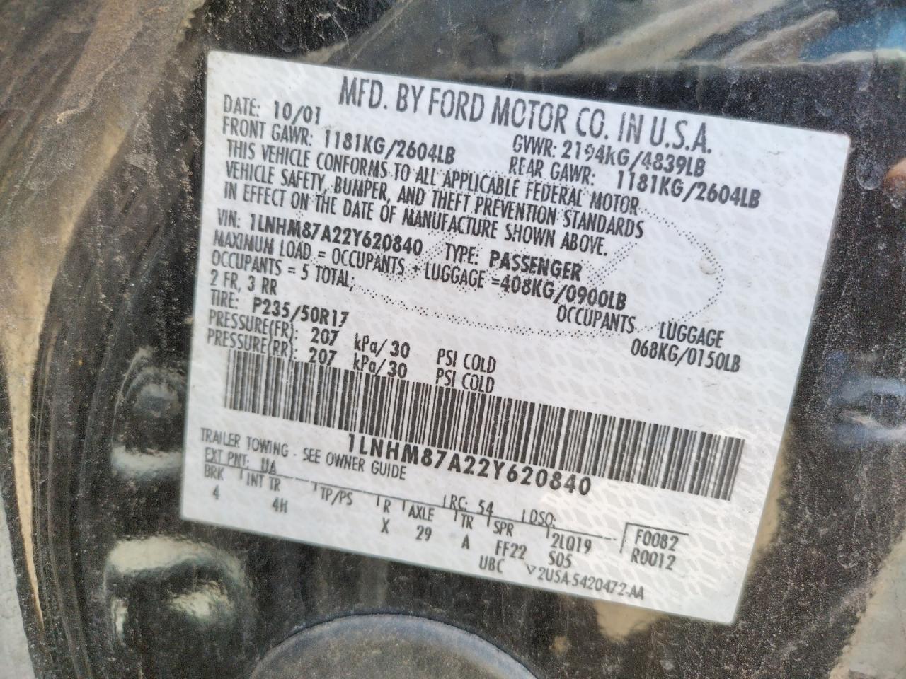 Photo 10 from auction – 2002 LINCOLN LS with VIN 1LNHM87A22Y620840