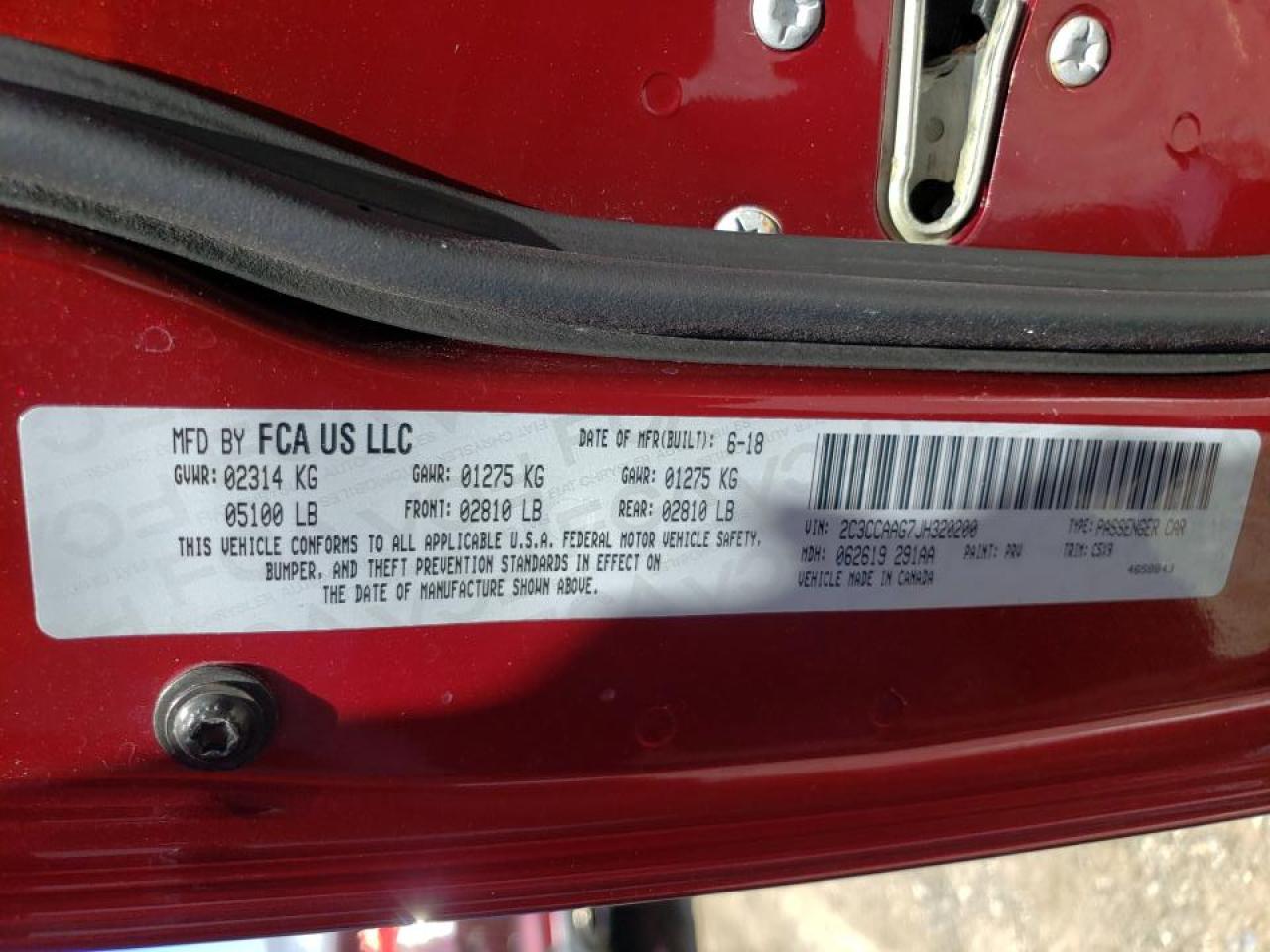 Photo 10 from auction – 2018 CHRYSLER 300 TOURIN with VIN 2C3CCAAG7JH320200