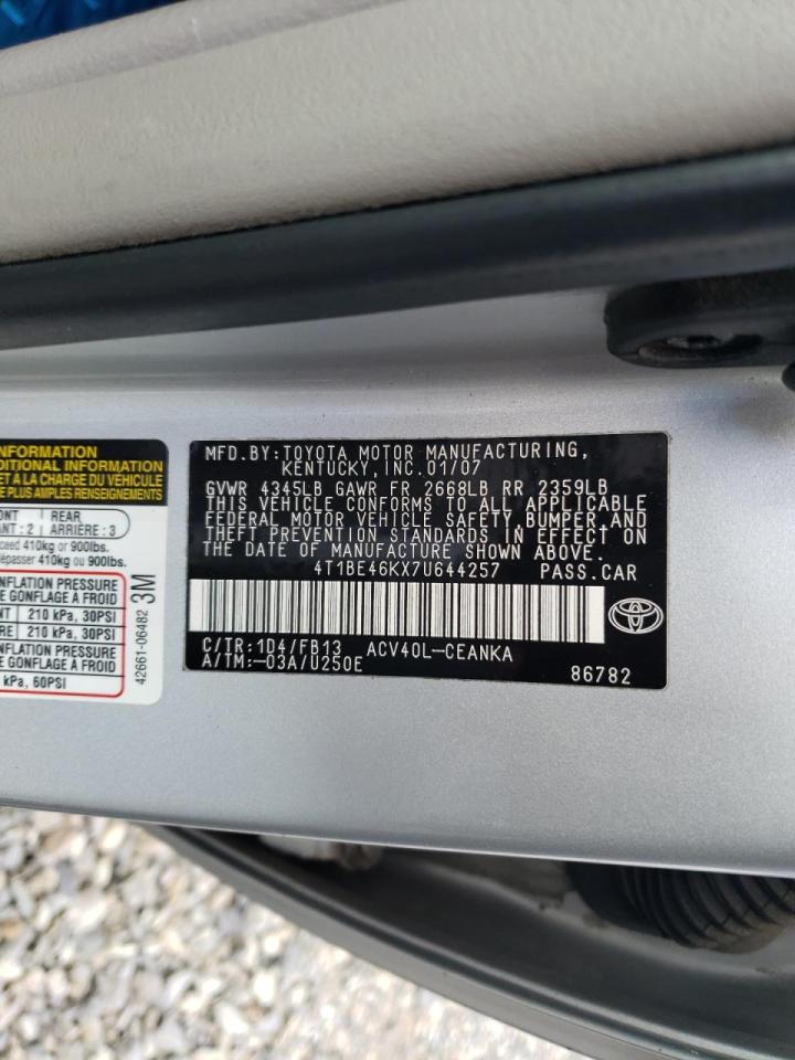 Photo 10 from auction – 2007 TOYOTA CAMRY CE with VIN 4T1BE46KX7U644257