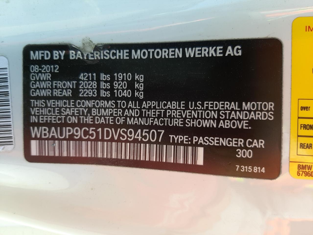 Photo 10 from auction – 2013 BMW 128 I with VIN WBAUP9C51DVS94507