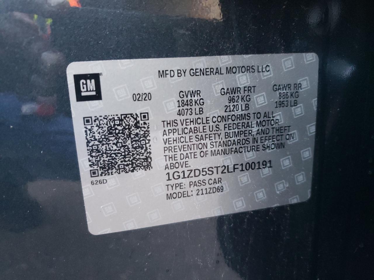 Photo 10 from auction – 2020 CHEVROLET MALIBU LT with VIN 1G1ZD5ST2LF100191