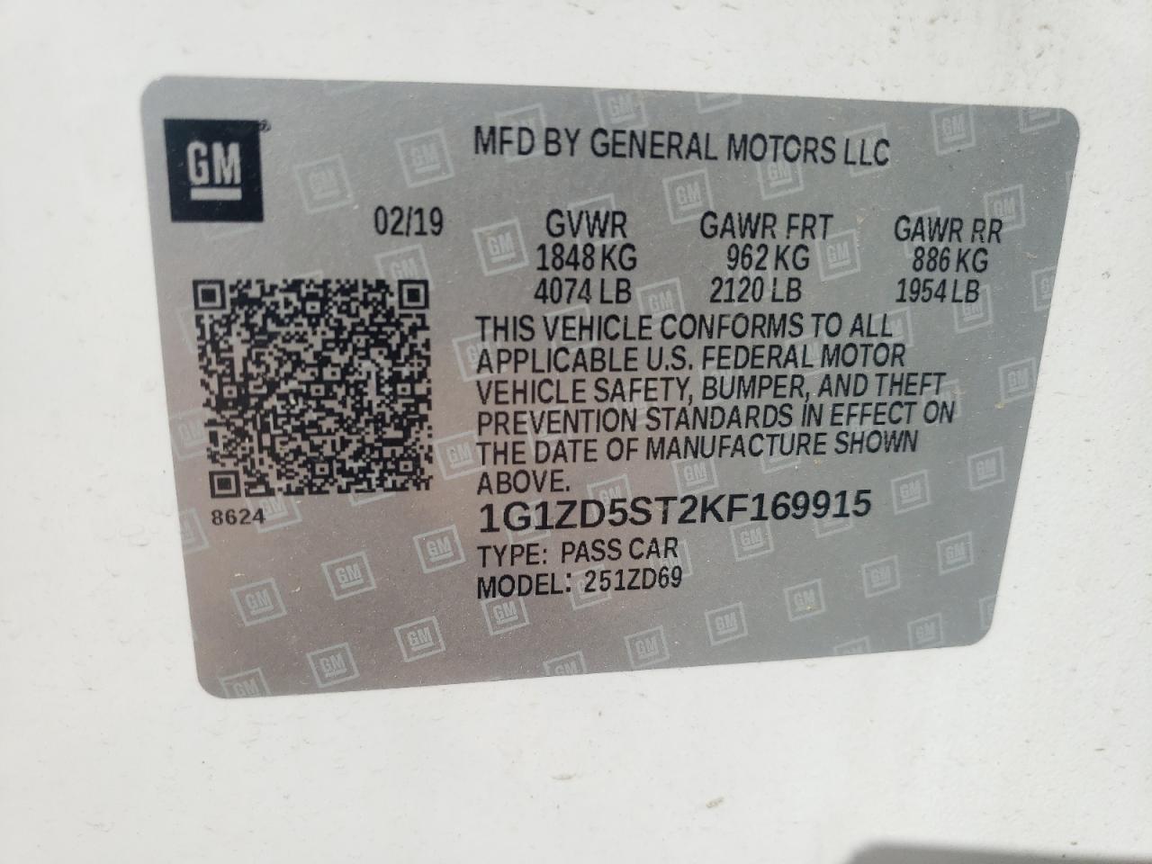 Photo 10 from auction – 2019 CHEVROLET MALIBU LT with VIN 1G1ZD5ST2KF169915