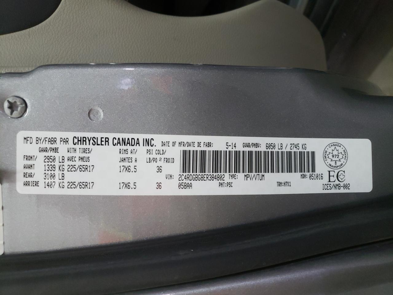 Photo 10 from auction – 2014 DODGE GRAND CARA with VIN 2C4RDGBG8ER384802
