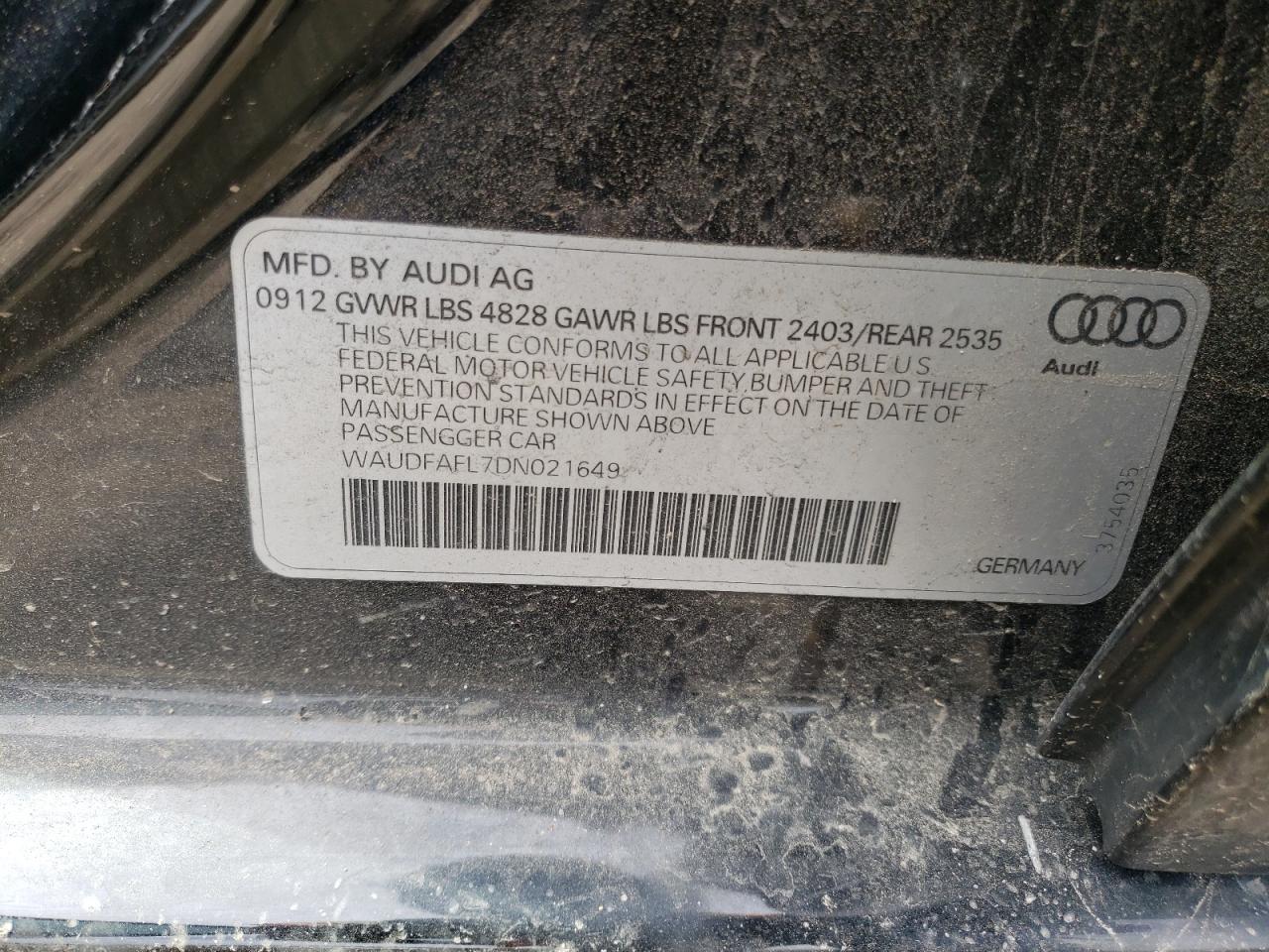 Photo 10 from auction – 2013 AUDI A4 PREMIUM with VIN WAUDFAFL7DN021649