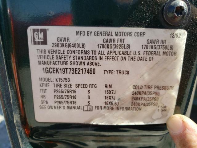 Photo 10 from auction – 2003 CHEVROLET SILVERADO with VIN 1GCEK19T73E217460