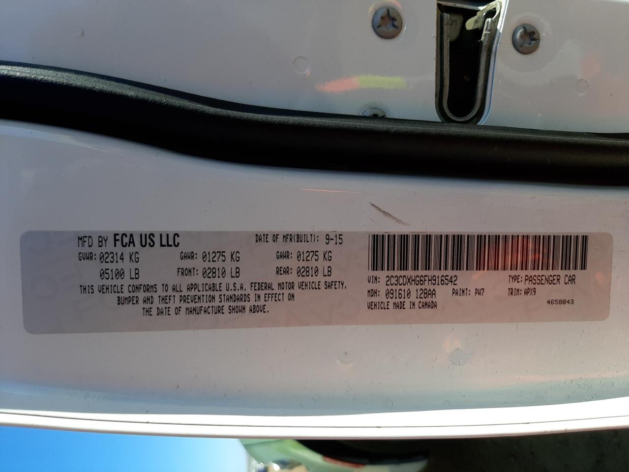 Photo 10 from auction – 2015 DODGE CHARGER SX with VIN 2C3CDXHG6FH916542